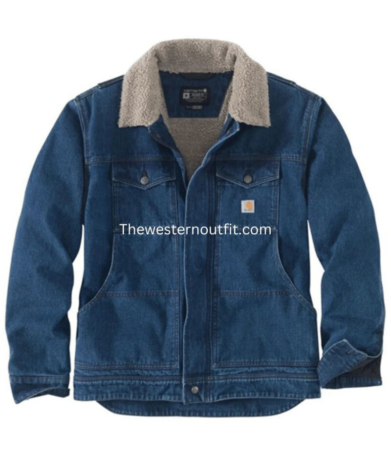 Men's Sherpa Lined Medium Wash Carhartt Denim Jacket