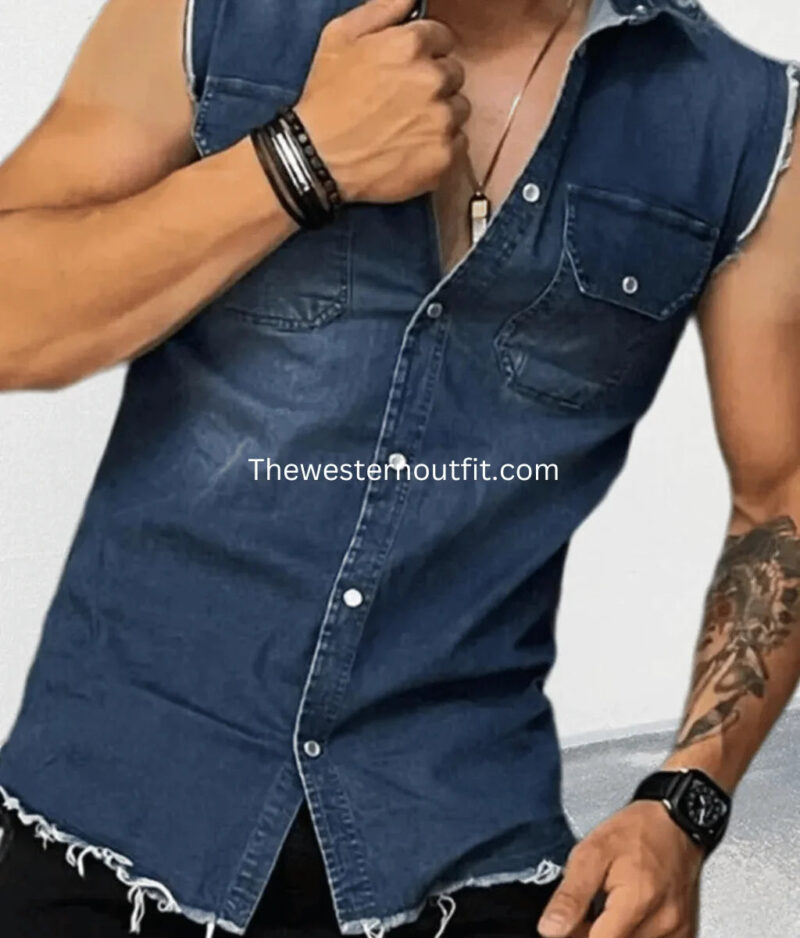 Mens Trucker Jeans Denim Vest - Image 2