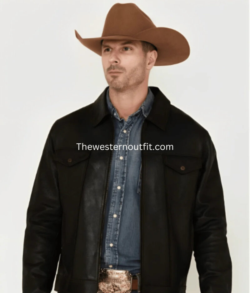 Solid Black Trucker Leather Jacket for Men