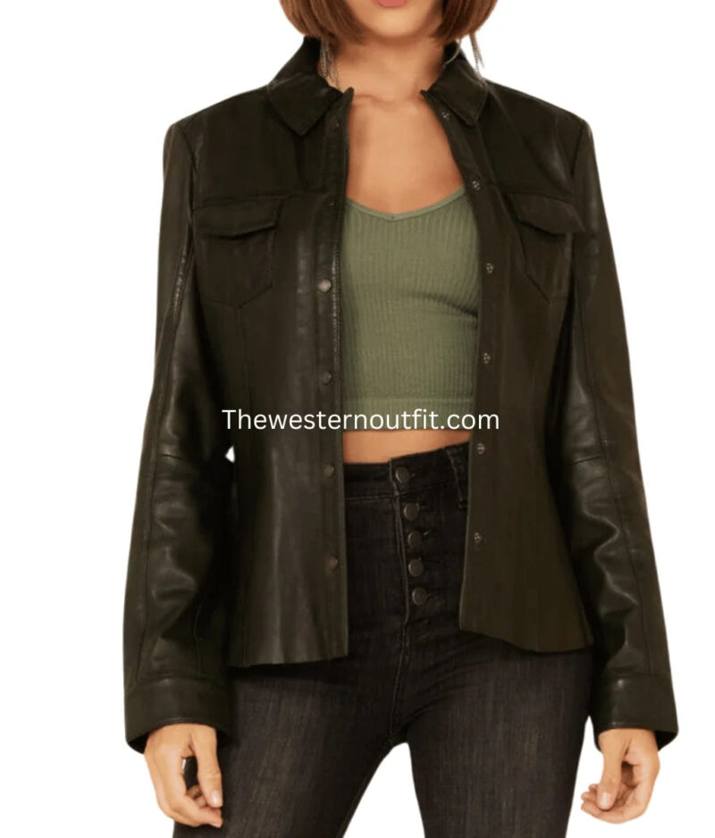 Women's Rich Western Trucker Leather Jacket