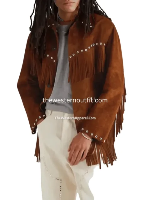 Men’s Fringed Brown Suede Leather Cowboy