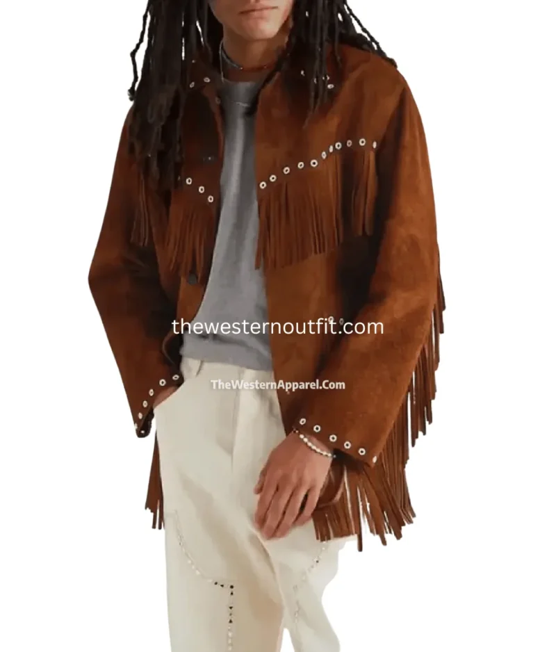 Men’s Fringed Brown Suede Leather Cowboy