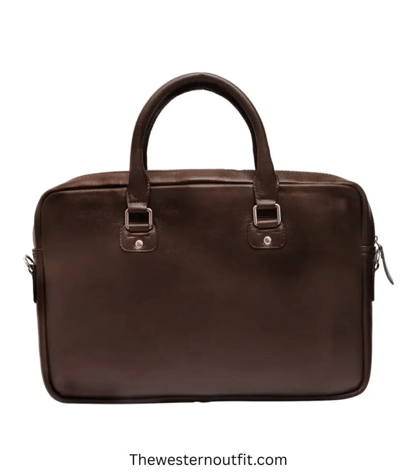 Cowhide Leather Brown/white Laptop Messenger Bag - Image 5