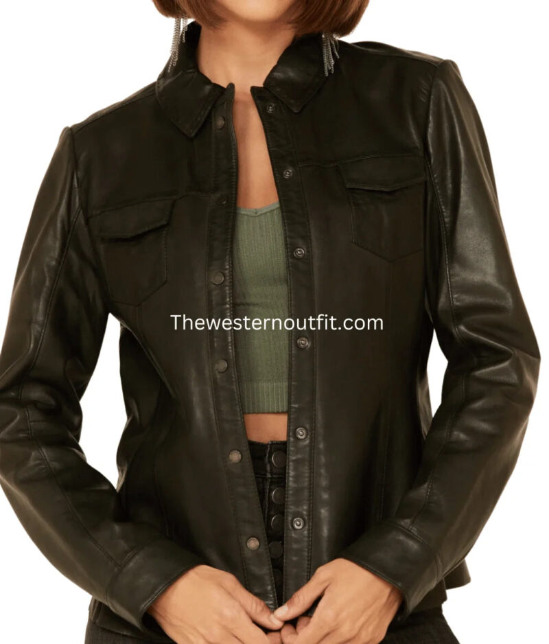 Women's Rich Western Trucker Leather Jacket - Image 2