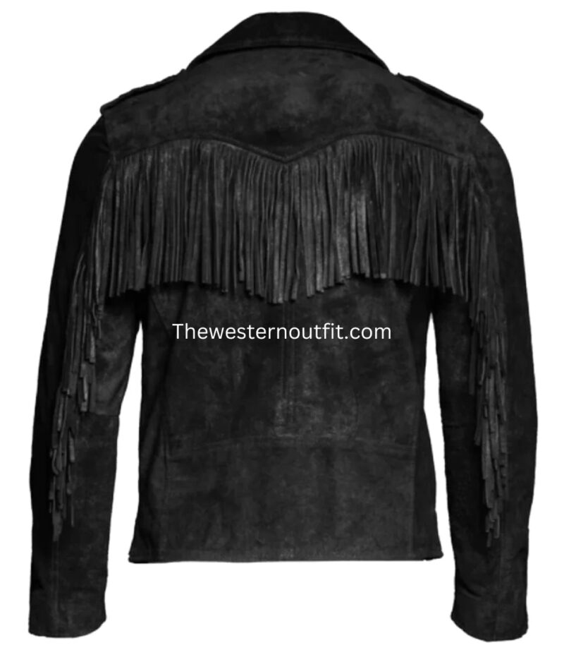 Westworld Mens Black Fringes Suede Leather Jacket - Image 4