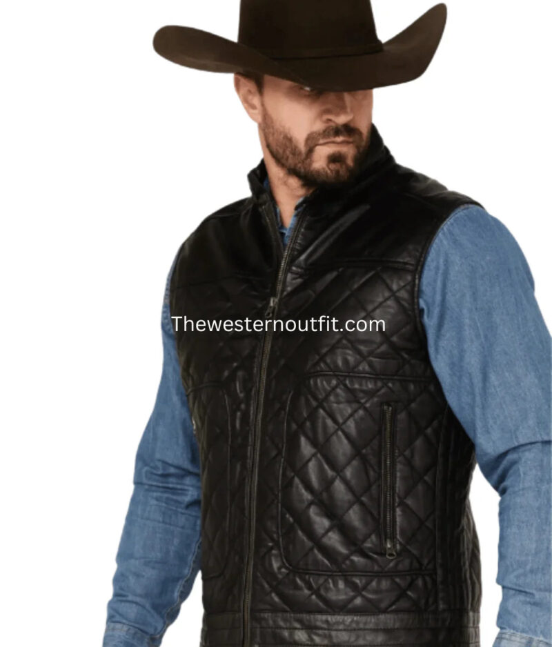 Quilted Black Leather Vest For Men’s - Image 2