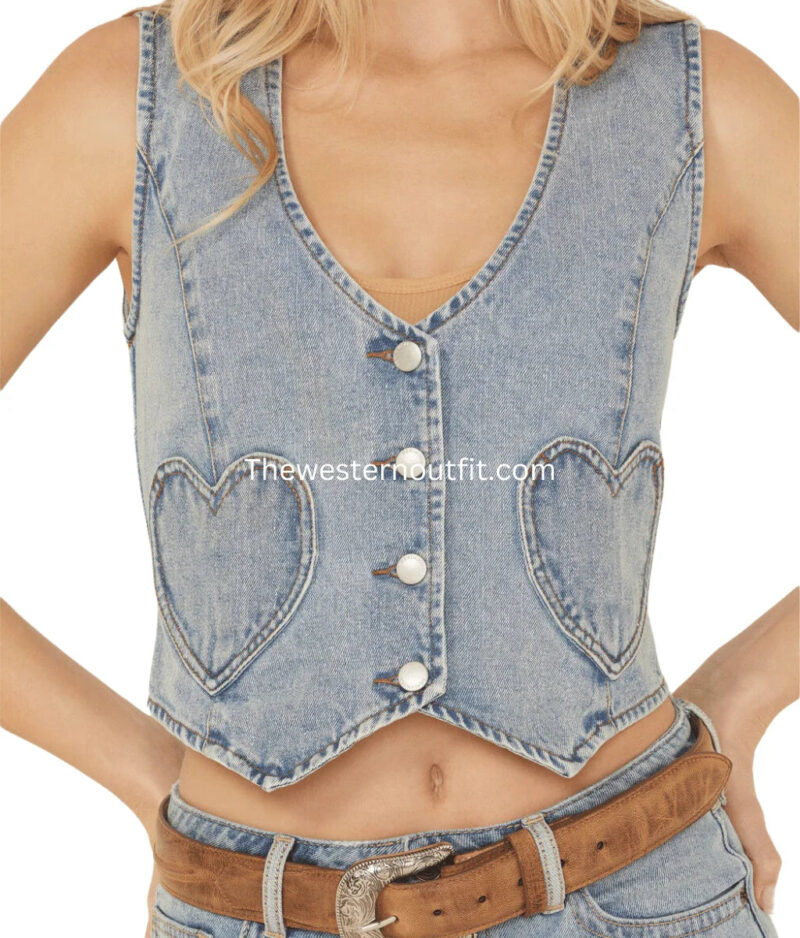 Ashley Vintage Charm by 26 International Women's Heart Pocket Denim Vest