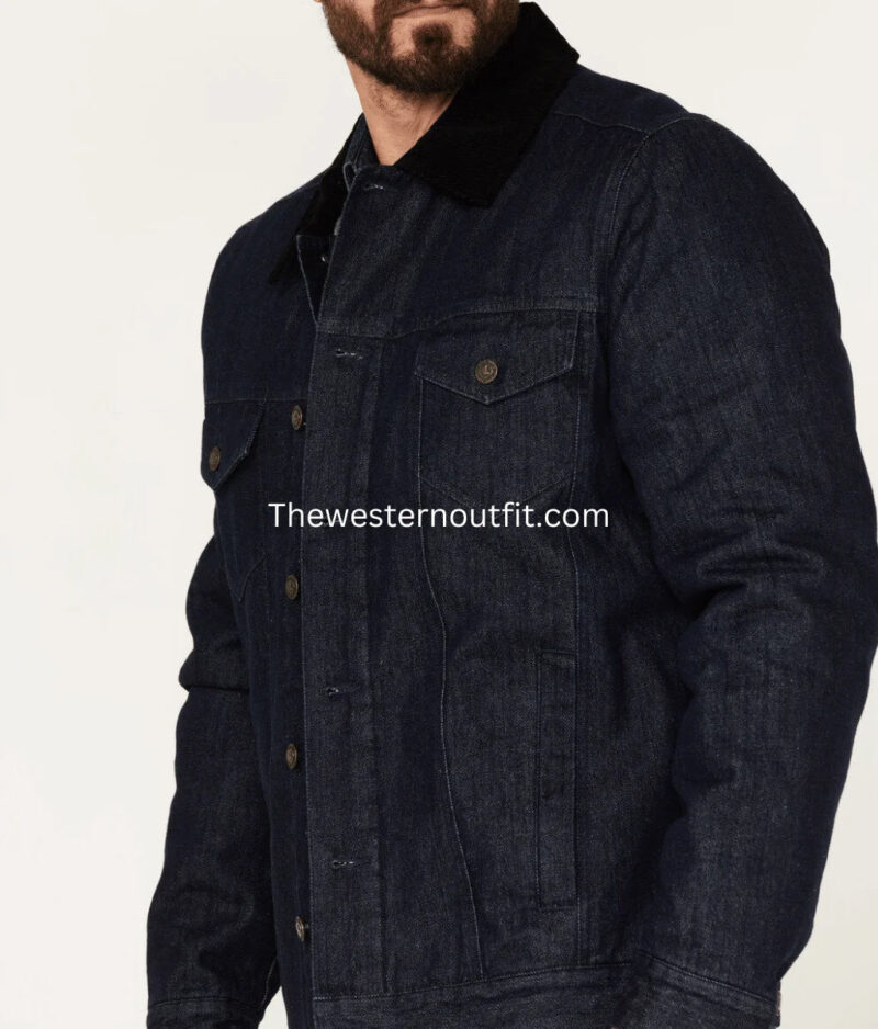 The Giant Style Men’s Dark Wash Sherpa Cord Denim Jacket - Image 2