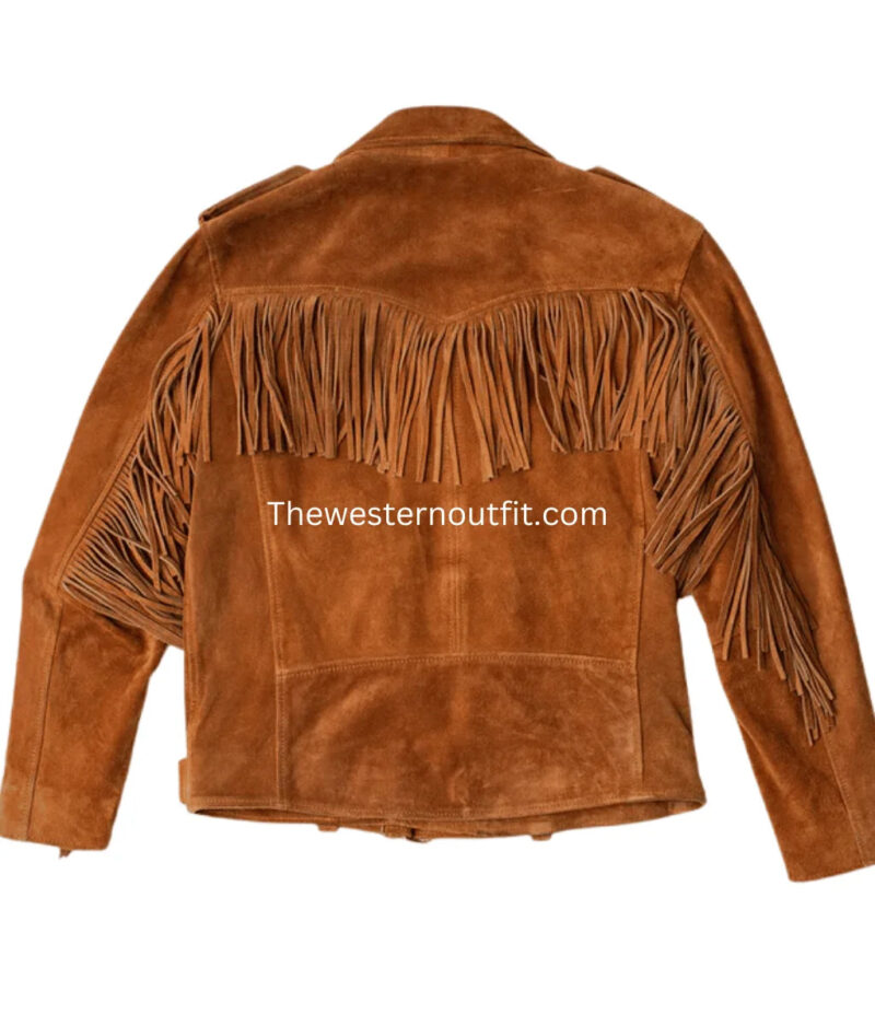 Westworld Style Men’s Brown Suede Western Cowboy Jacket with Fringes - Image 2