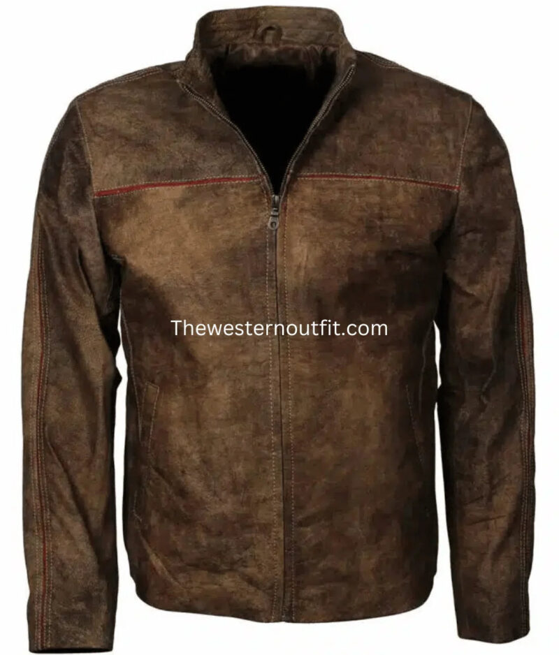 Classic Western Design Men’s Ranch Hand Brown Leather Jacket - Image 2