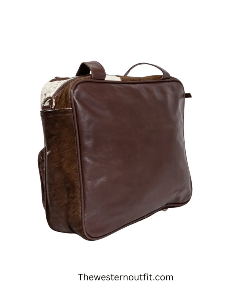 Messenger Cowhide Handmade Brown & white Leather Bag - Image 6