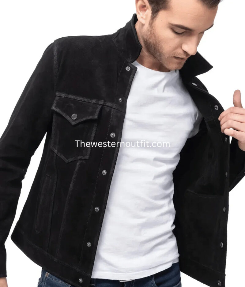 Scout Men’s Black Suede Leather Trucker Jacket - Image 2