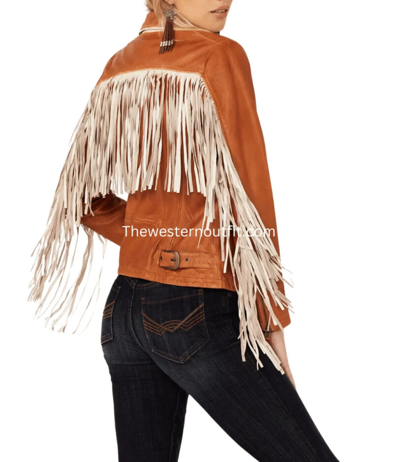 Women’s Birchwood Fringe Tan Leather Jacket - Image 2