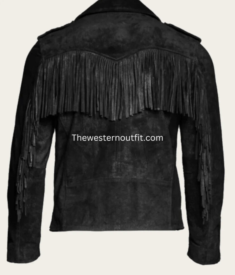 Men’s Black Fringe Suede Leather Jacket – Western Edition - Image 3