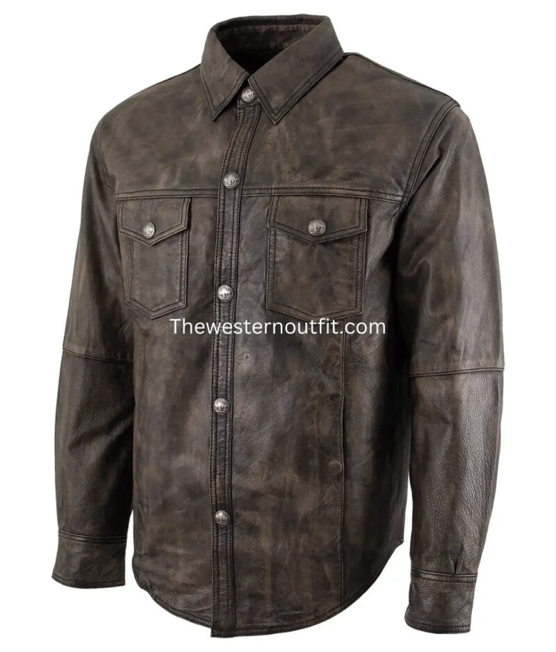 Timeless Design Men’s Rifleman Brown Stone Western Leather Jacket - Image 2