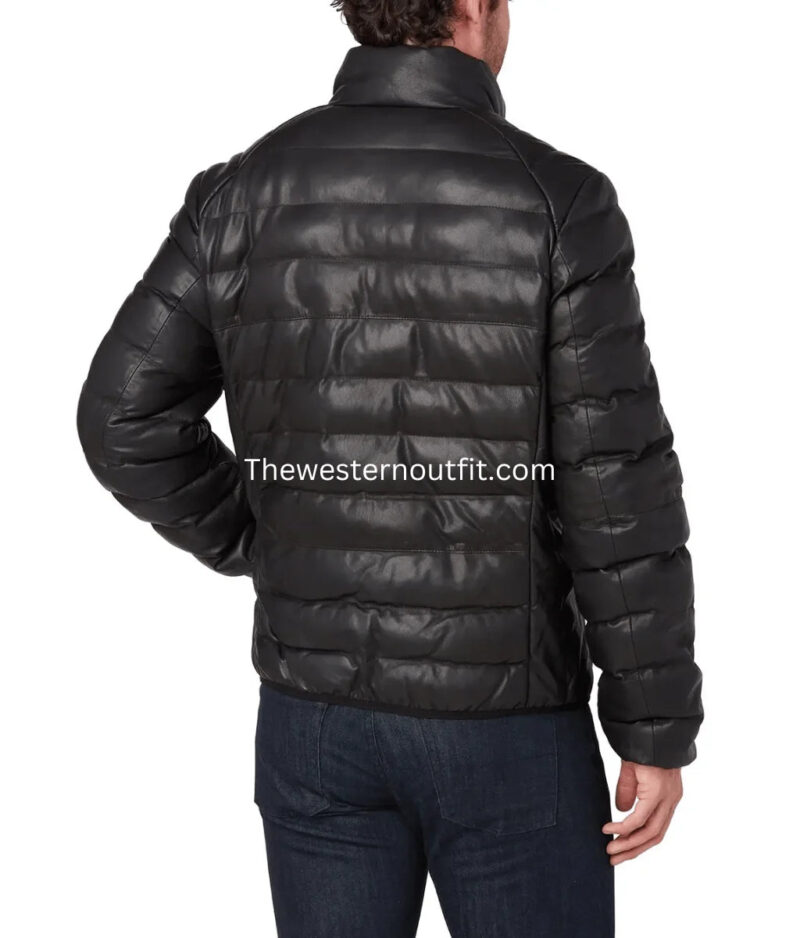 Black Leather Puffer Jacket for Men – Cozy Jacket - Image 2