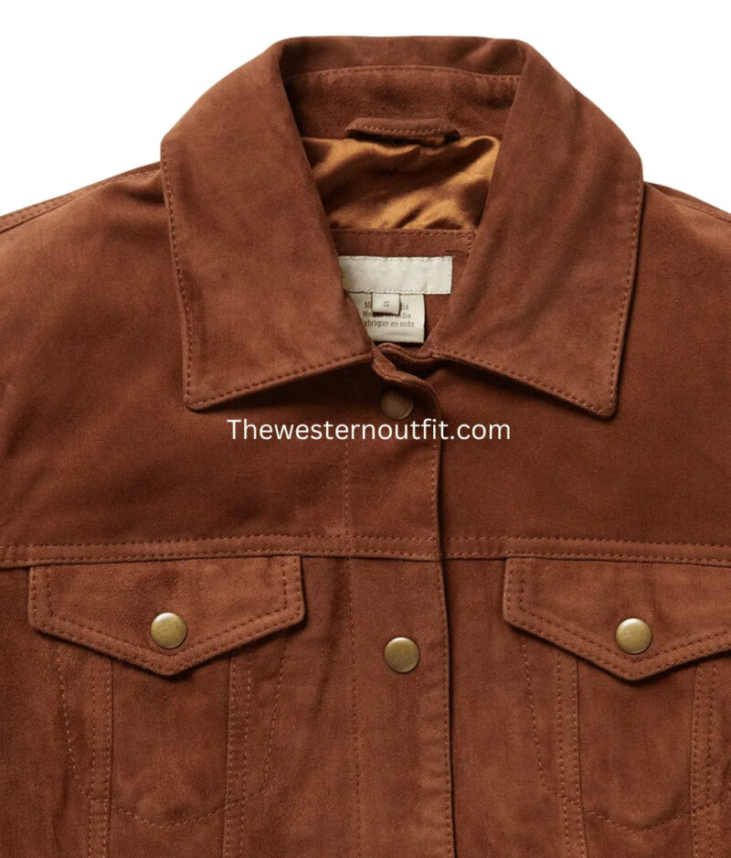 Womens Shearling Collar Trucker Suede Jacket - Image 3