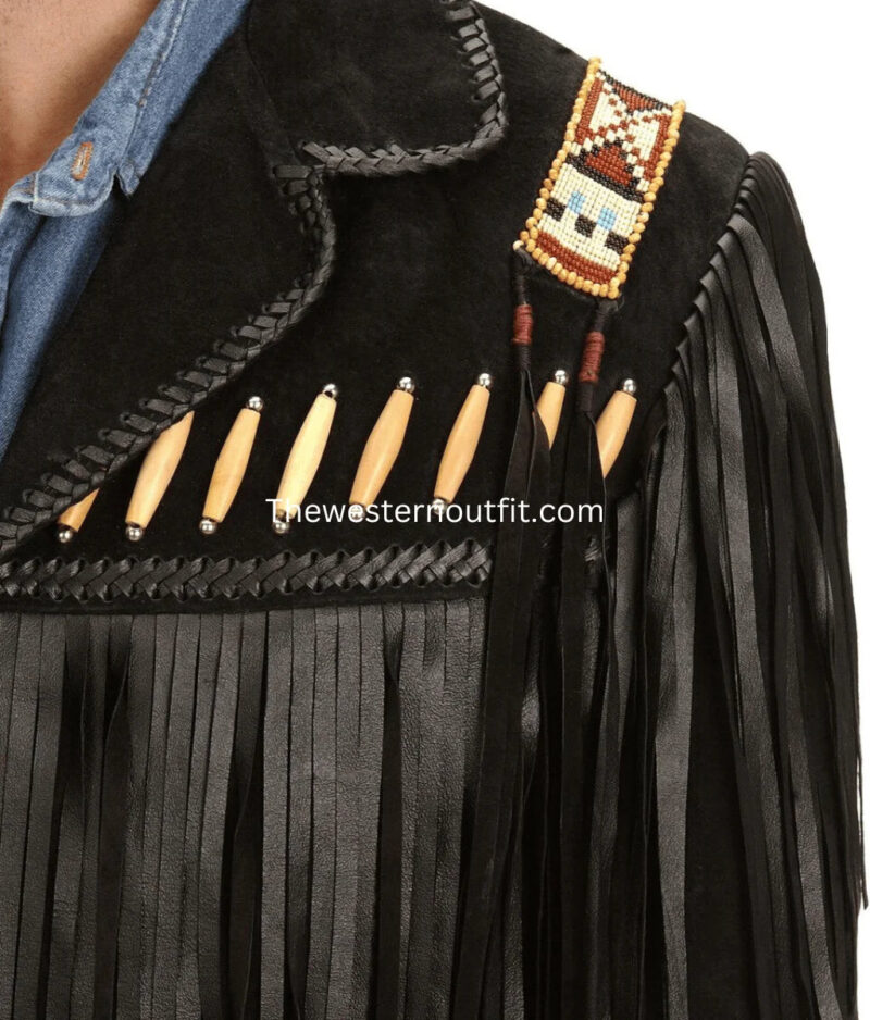Scully Men's Bone Beaded Fringe Leather Jacket - Image 2