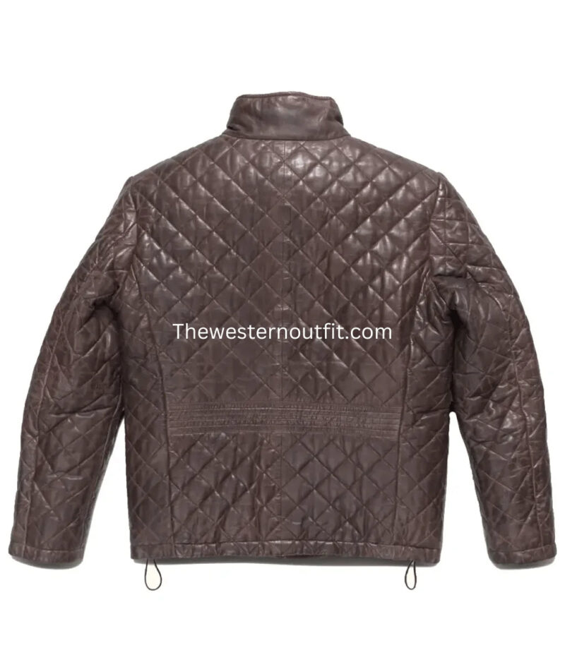 Highlands Quilted Mens Brown Leather Jacket - Image 2