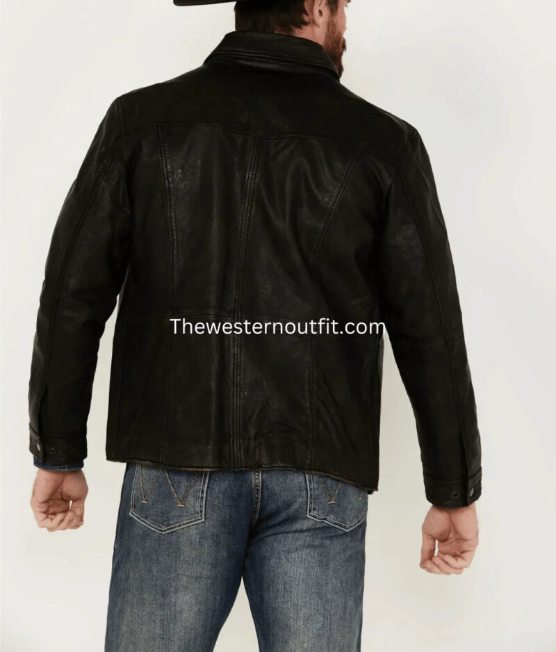 Men’s Black Leather Ranch Jacket Genuine Leather - Image 2