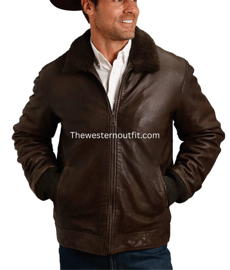 Smooth Design Men’s Brown Sherpa Leather Jacket - Image 2