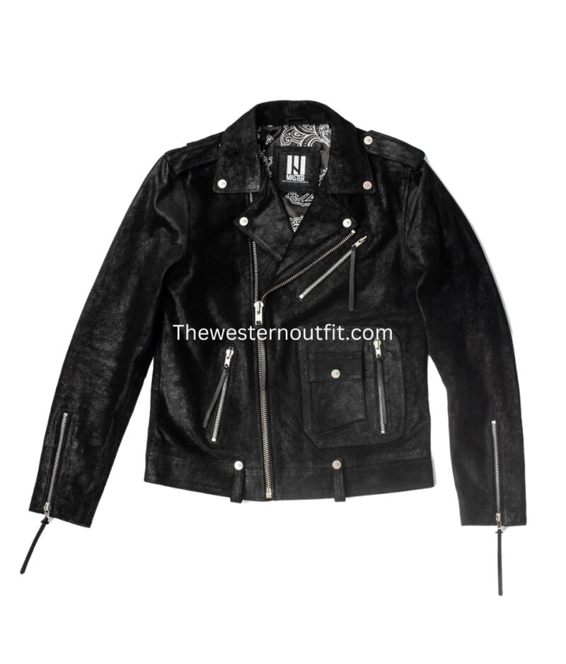 Cowhide Quality Rock Ridge Black Leather Biker Jacket for Men - Image 2