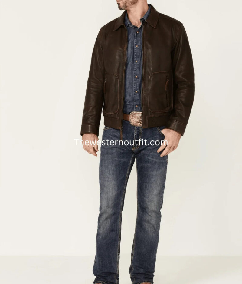 Mens Hector Dark Brown Leather Jacket - Image 2