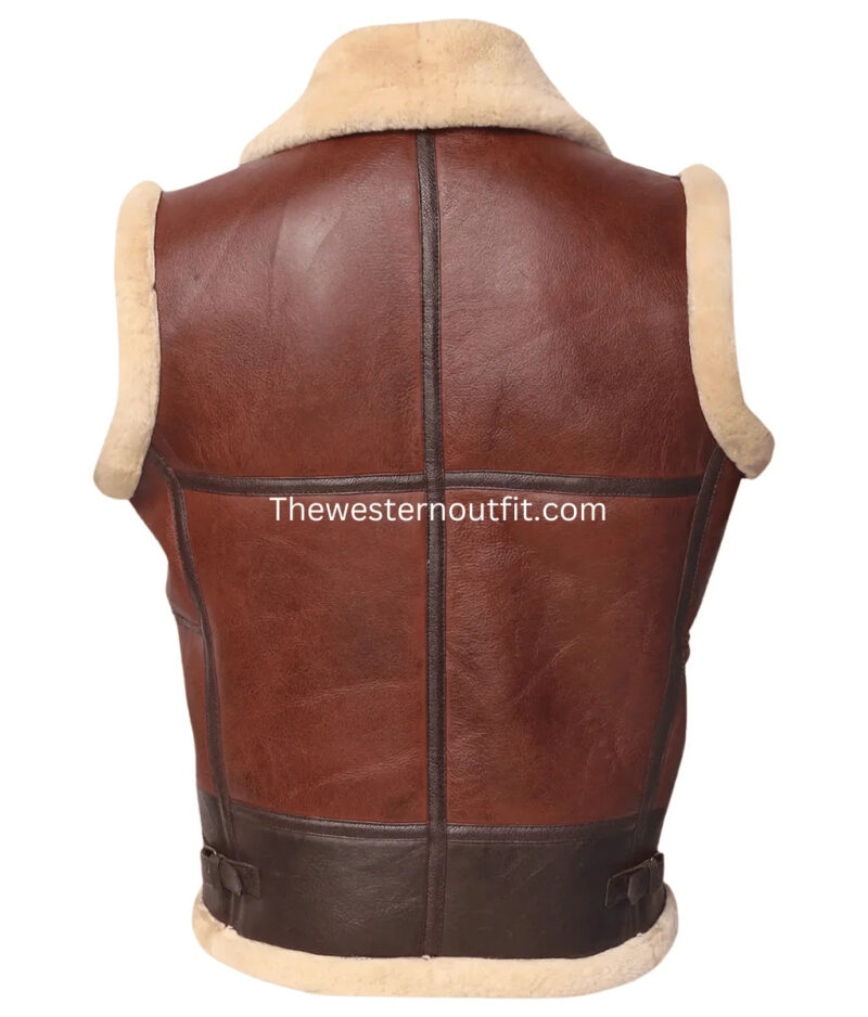 Men’s Classic Brown Shearling Bomber Vest - Image 2