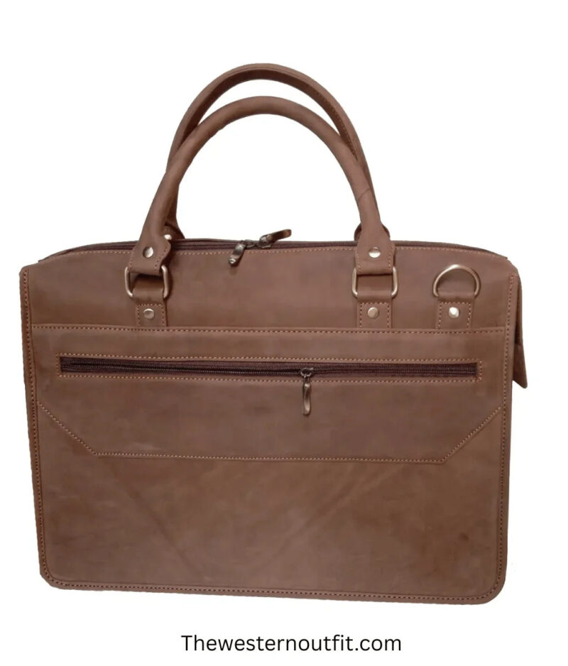 Cowhide Brown Handmade Briefcase Leather Bag - Image 5