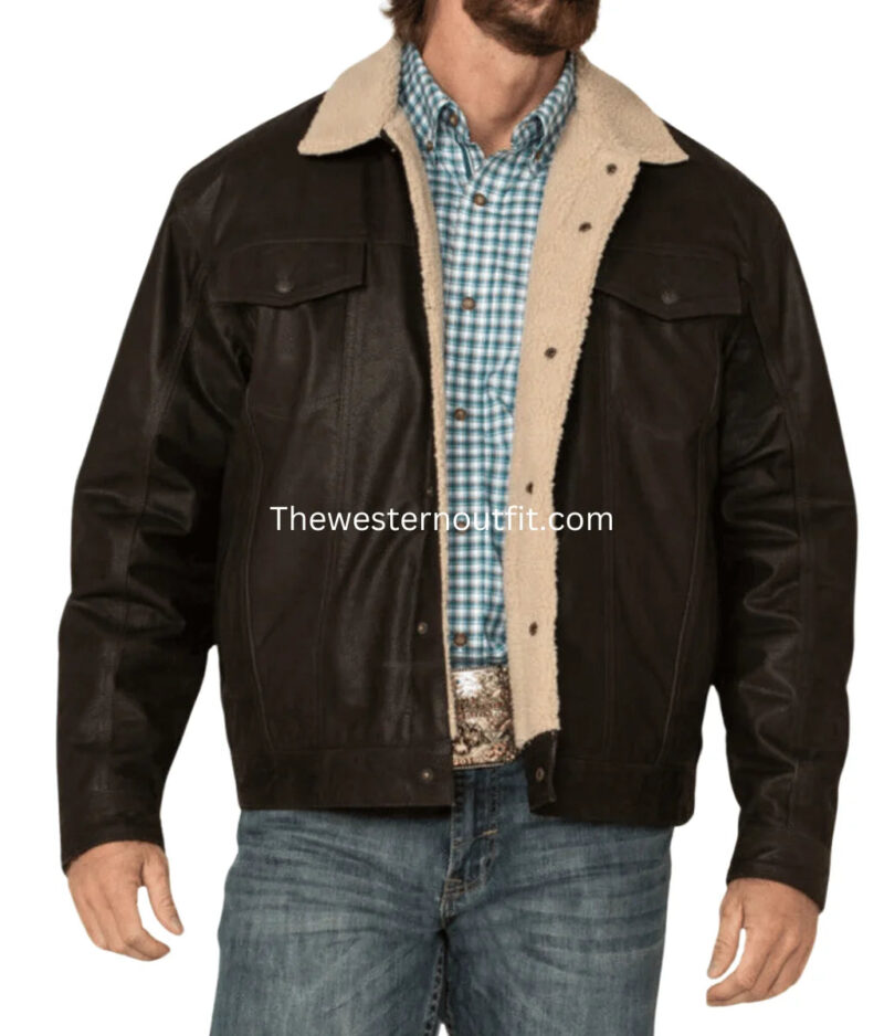 Men’s Alberto Brown Leather Jacket with Sherpa Lining - Image 2