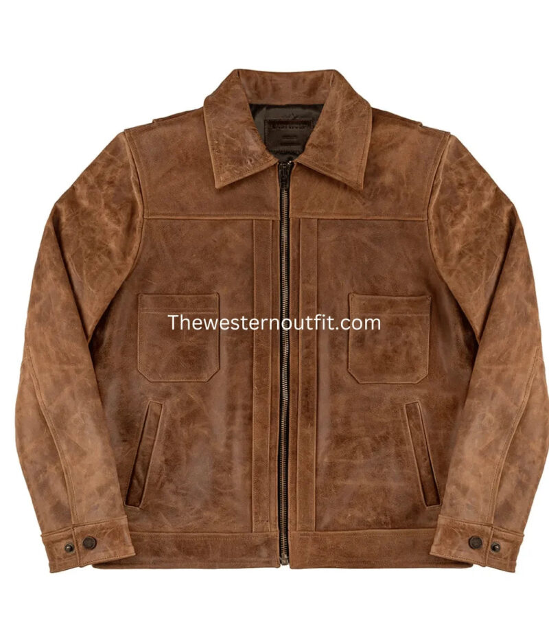Cow Hide Tan Western Leather Jacket - Image 7