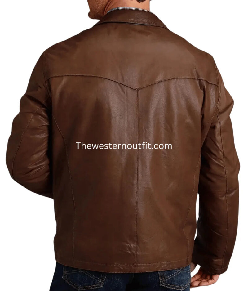 Western Cowboy Style Leather Jacket in Brown for Men - Image 2