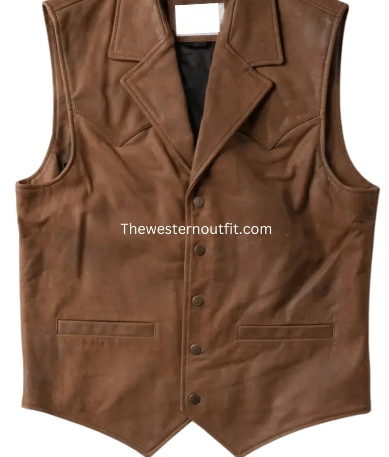 Men’s Classic Western Brown Leather Vest - Image 2