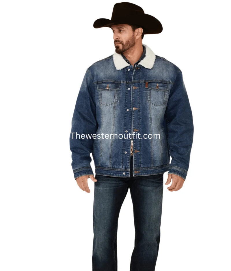 Classic Cowboy Indigo Denim Sherpa Lined Jacket - Image 2