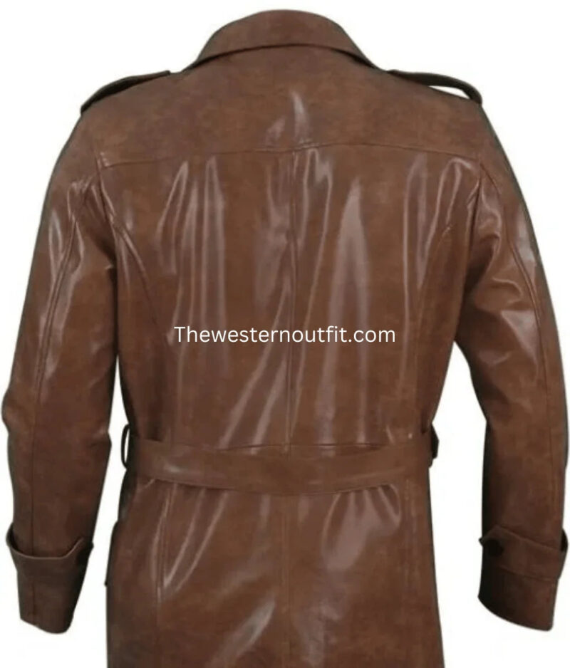 1883 James Dutton Brown Leather Trench Coat Yellowstone - Image 4