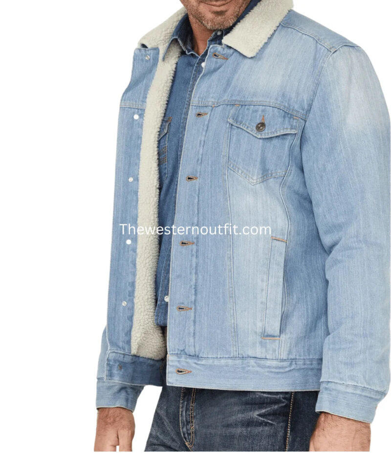 Herdsman Sherpa Lined Light Wash Denim Jacket - Image 2