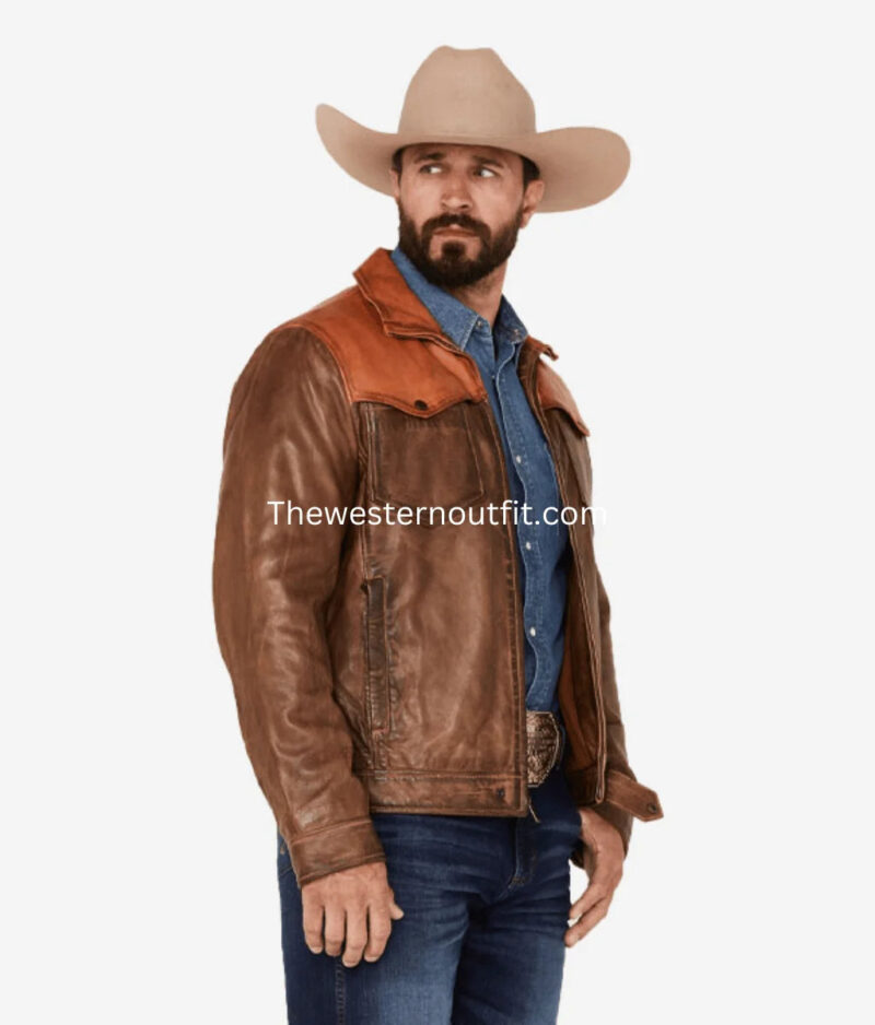 Goldrush Style Men’s Color Block Leather Jacket - Image 2