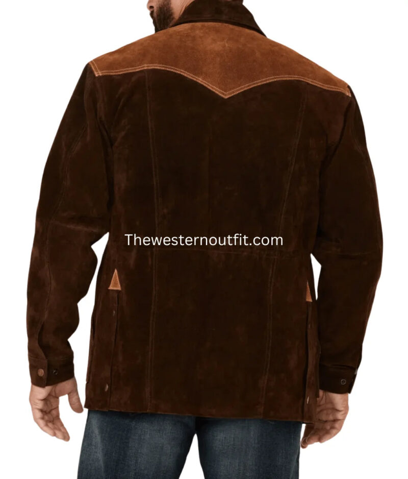 Men's Chocolate Two-Tone Suede Rancher Car Jacket - Image 4