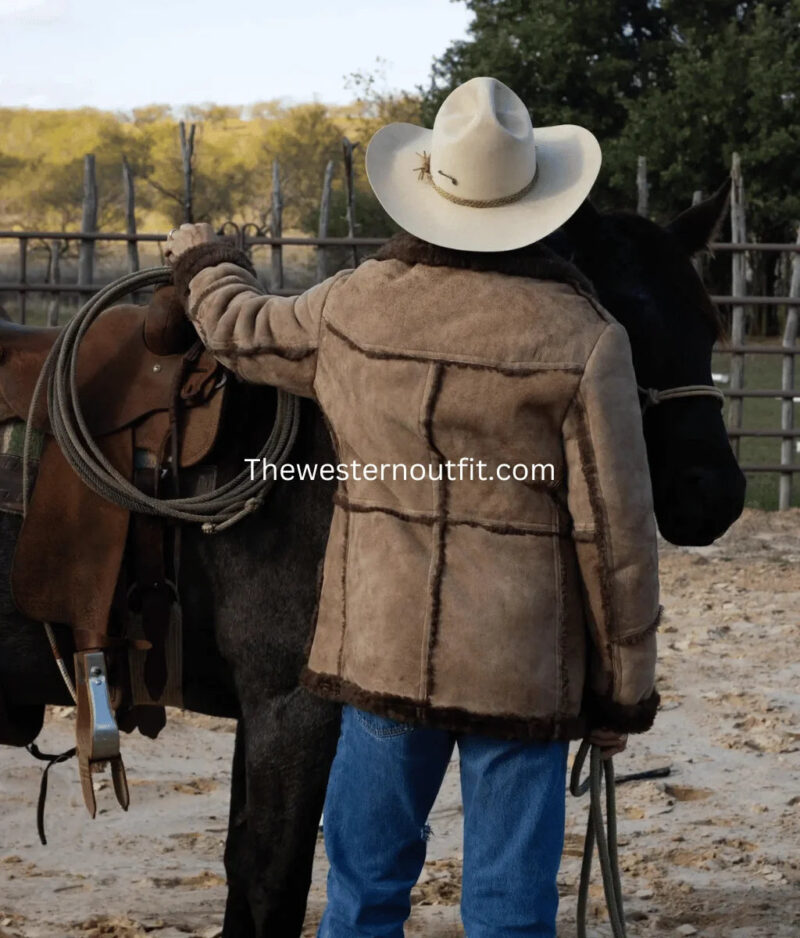 Vintage Marlboro Man Style Light Brown Sheepskin Leather Jacket Coat - Image 2