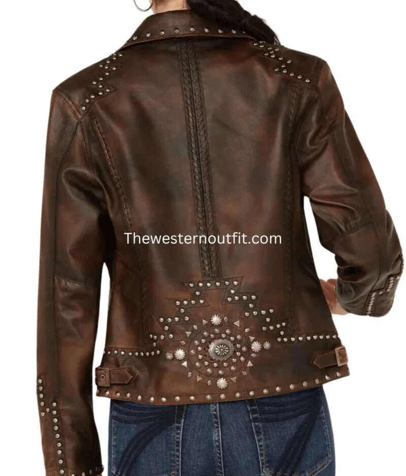 Women’s Concho Back Dark Brown Leather Jacket Cripple Creek - Image 2