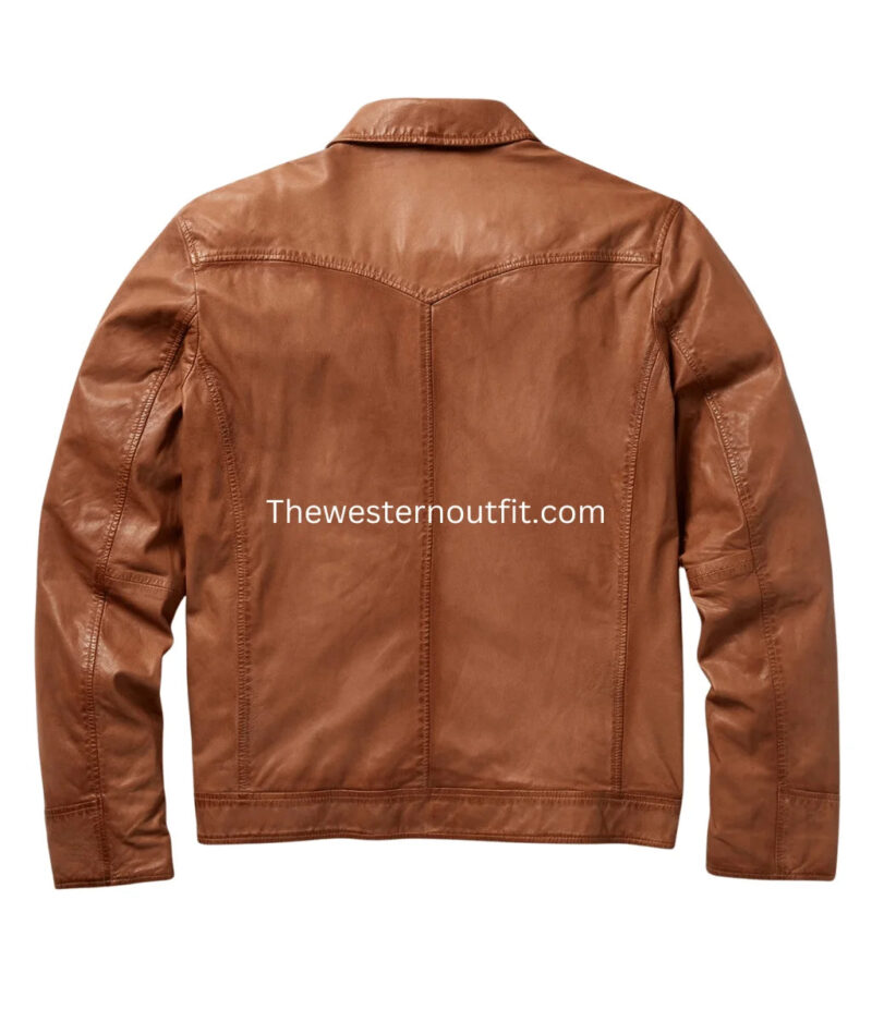 Goldfield Men’s Edition Zip-Front Brown Leather Jacket - Image 2