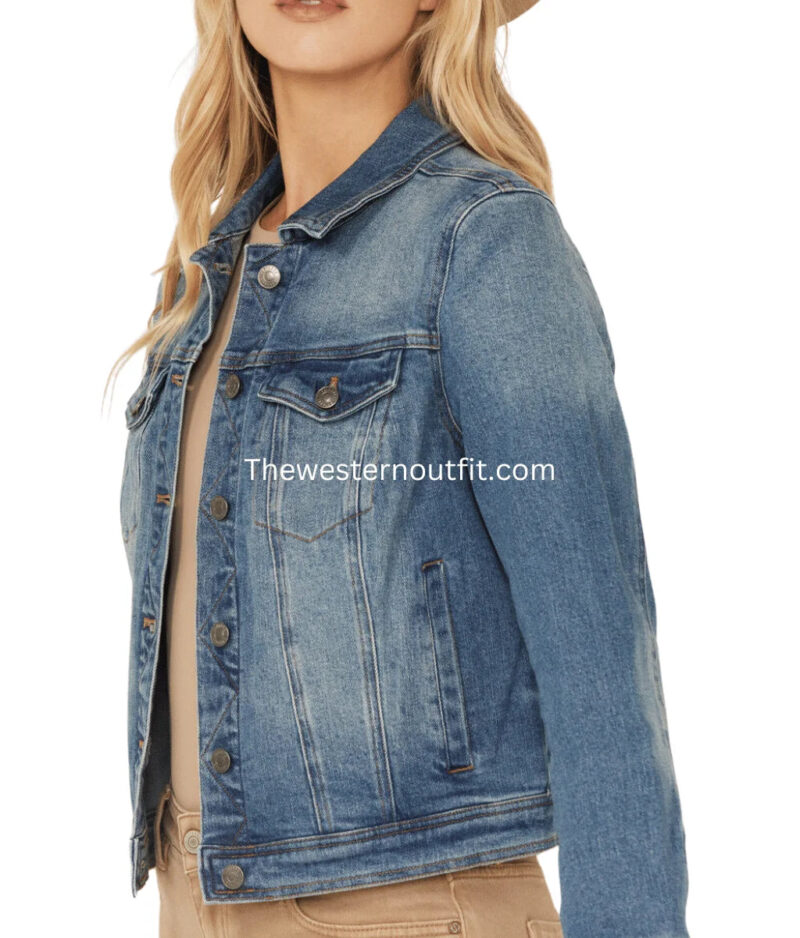 Women's Leland Medium Wash Cropped Stretch Denim Jacket - Image 3