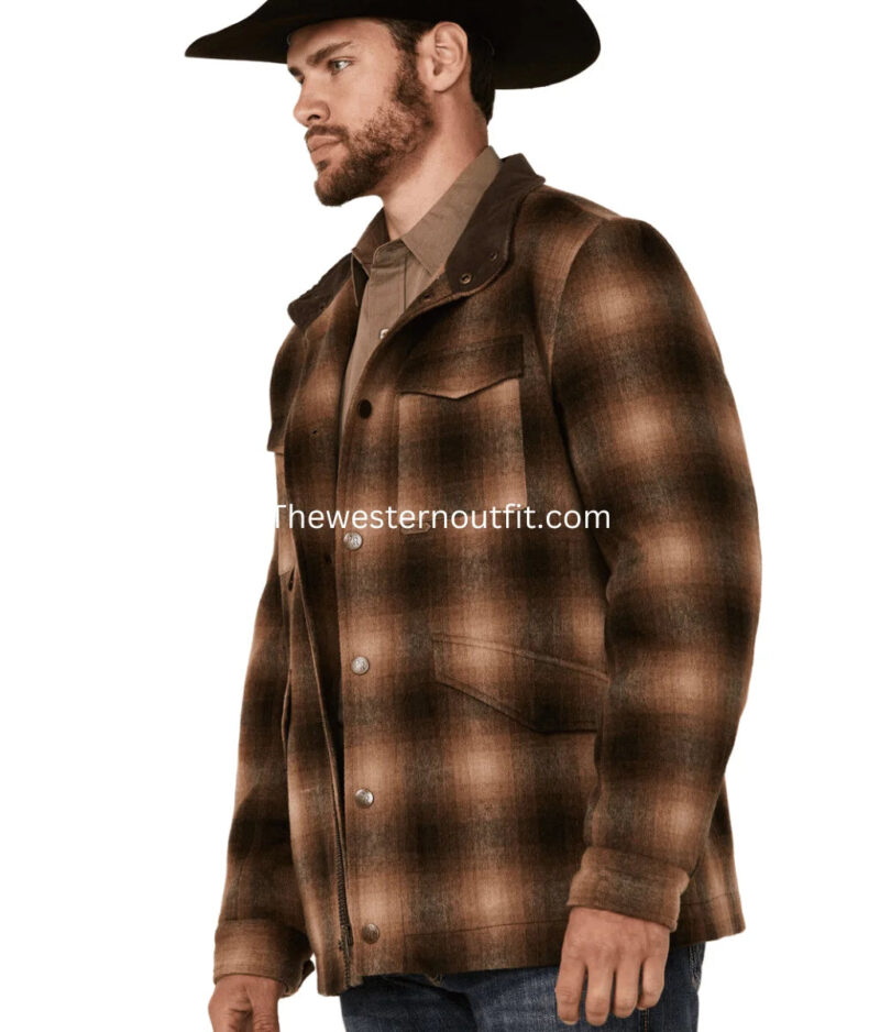 Men's Plaid Print Heavy Brushed Wool Snap Jacket - Image 2