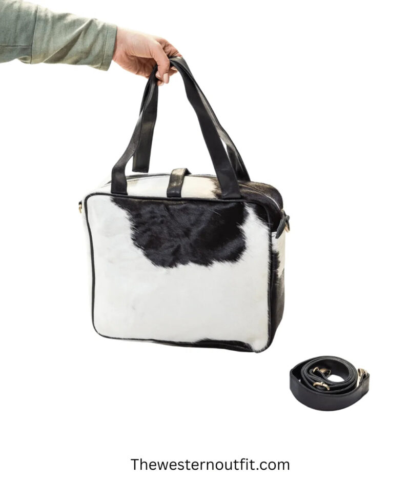 Cowhide Black And White Leather Messenger Bag - Image 3