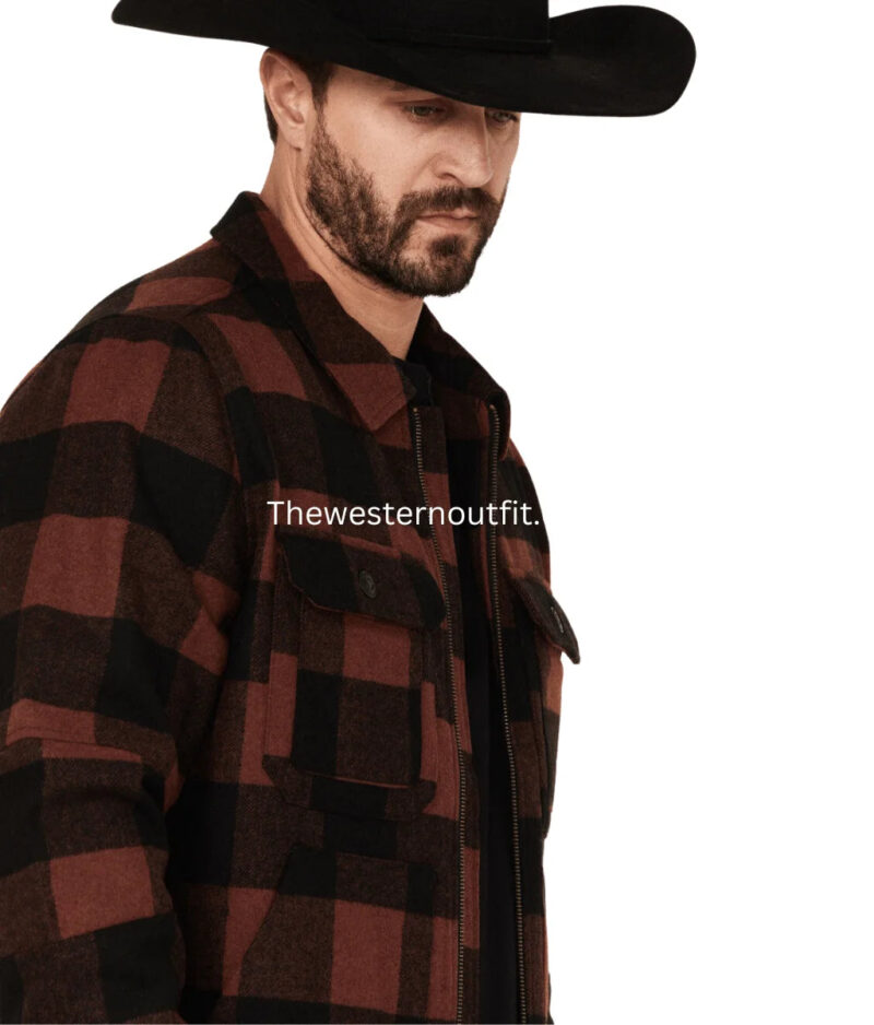 Men's Plaid Print Wool Western Jacket - Image 2