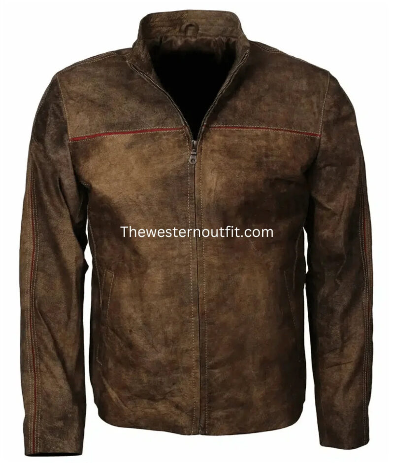 Rifleman Style Classic Western Brown Stone Leather Jacket for Men - Image 2