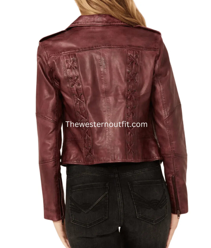 Women’s Sparrow Maroon Western Leather Jacket - Image 2