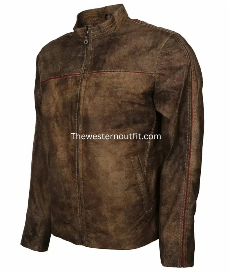 Rifleman Style Classic Western Brown Stone Leather Jacket for Men - Image 3