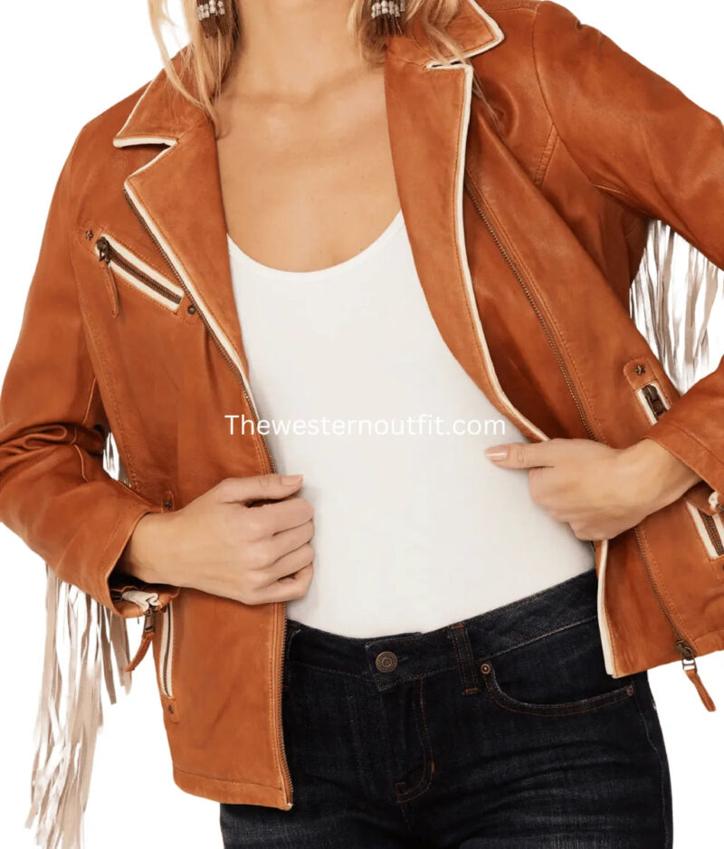 Women’s Birchwood Fringe Tan Leather Jacket - Image 3