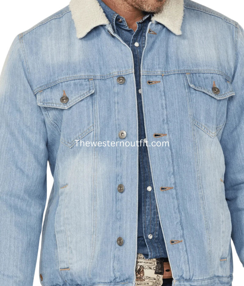 Herdsman Sherpa Lined Light Wash Denim Jacket - Image 3